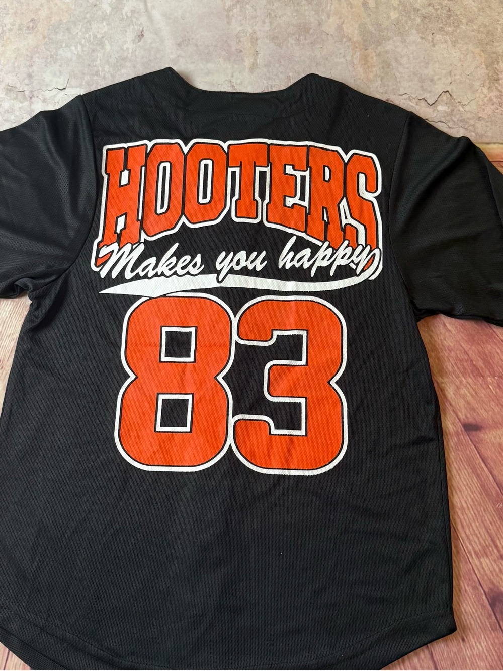 💵Hooters Black Short-Sleeve Button Baseball Jersey Size XSmall